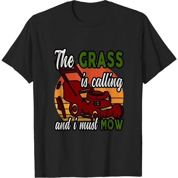 The Grass Is Calling And I Must Mow Vintage Lawn Landscaping T-Shirt-image
