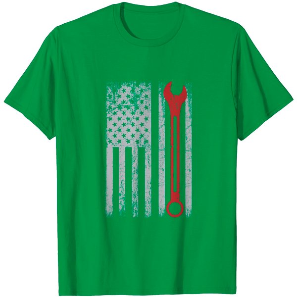 Auto Repairman Car Mechanic Wrench Workshop Tools Usa Flag T-Shirt-image
