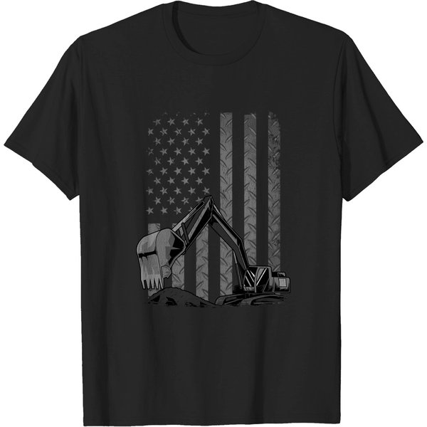 Patriotic Construction Worker Excavator Operator Digger T Shirt-image