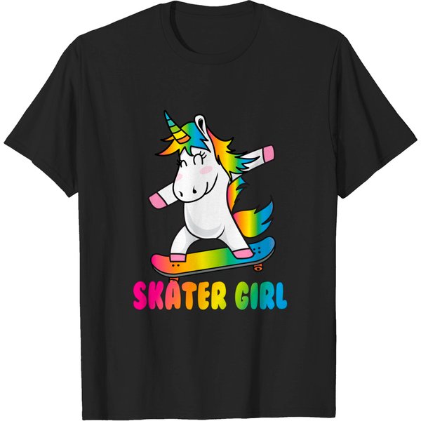 Skater Girl Funny Cute Unicorn Skating Cool Skateboard T-shirt