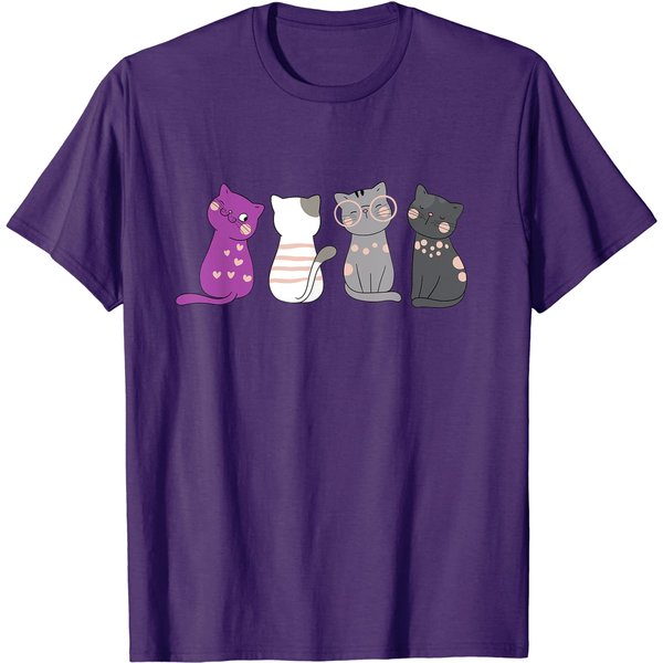 Asexuality Ace Flag Kawaii Cat Lover Gift Equality Asexual T-Shirt-image