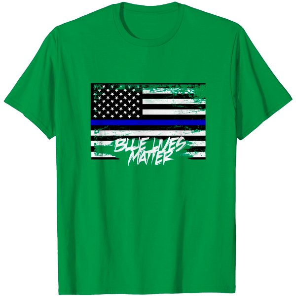 Blue Lives Matter With American Flag Thin Blue Line T Shirt-image