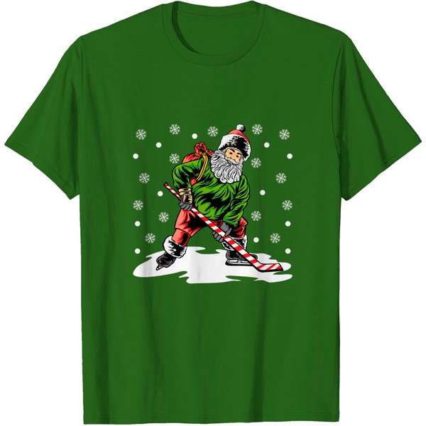 Santa Playing Ice Hockey Christmas Pajama For Players T-Shirt-image