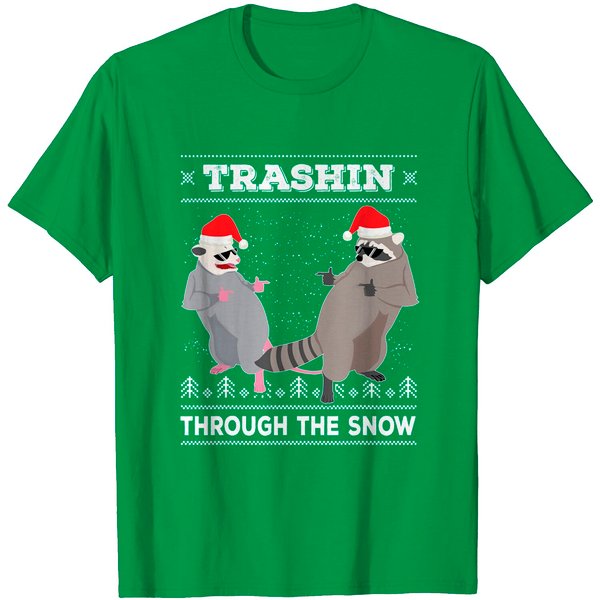 Garbage Gang Opossum Raccoon Ugly Christmas Sweater T-Shirt T-Shirt-image