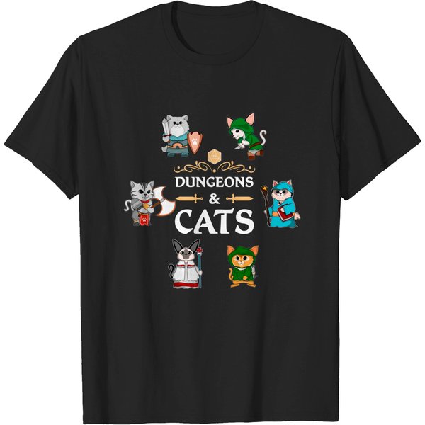 Adventurer Cats Dice Fantasy Roleplaying Gamers T-Shirt-image