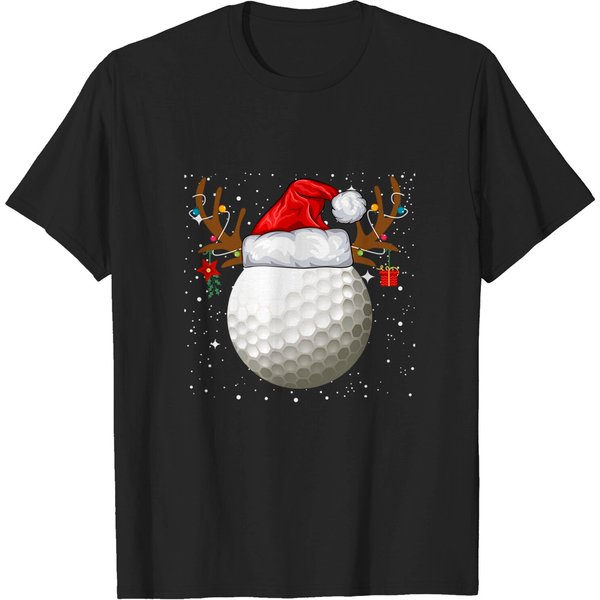 Funny Golf Reindeer Santa Hat Christmas Holiday Gifts T-Shirt-image