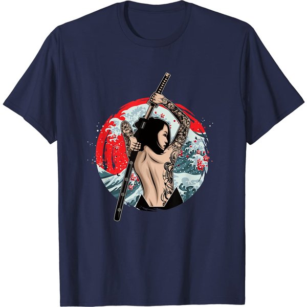 Tiger In Japanese T-Shirt Japanese Girl Samurai Sinobi Fighter Ninja Martial Art-image