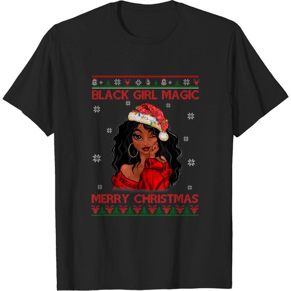 Black Girl Magic Merry Christmas African American Xmas T-Shirt-image