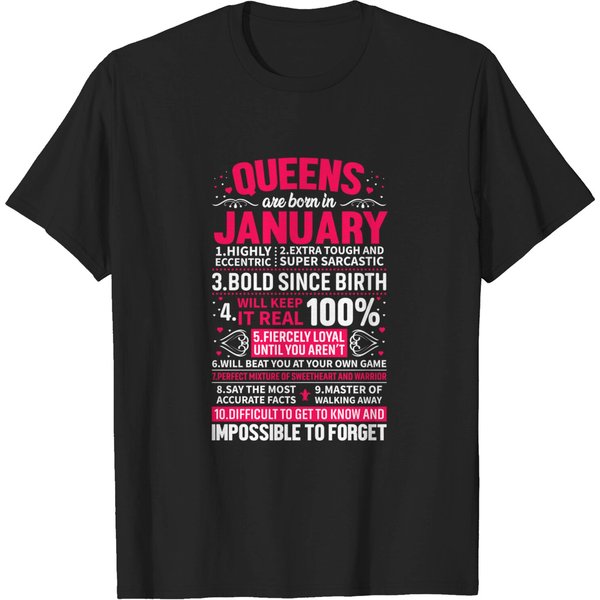 Queens Are Born In January Birthday Gifts T-Shirt-image
