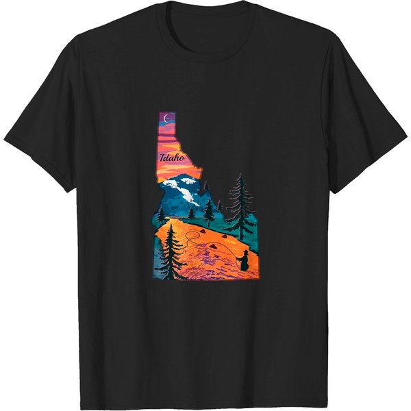 Vintage Fish Idaho State Map T Shirt-image