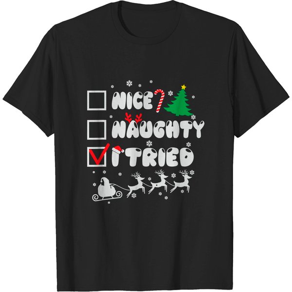 Nice Naughty I Tried Funny Christmas T-Shirt-image