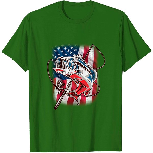 American Flag Fishing Shirt Vintage Usa Bass Fisherman Gift T-Shirt-image