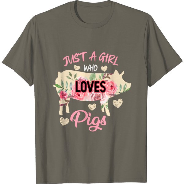 Just A Girl Who Loves Pigs Funny Flowers Pig Women T-Shirt-image