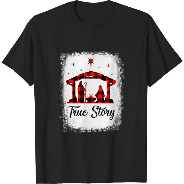 Christmas Nativity True Story Of Jesus Birth With Red Plaid T-Shirt-image