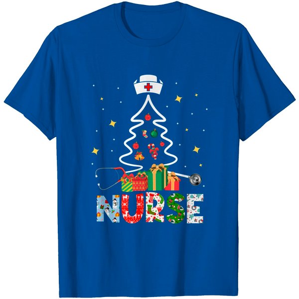 Christmas Stethoscope Xmas Tree Merry Christmas Nurse T-Shirt-image
