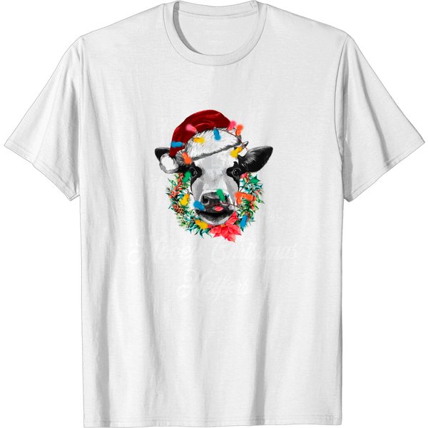 Mooey Christmas Heifers Santa Cow Christmas Lights Funny T-Shirt-image