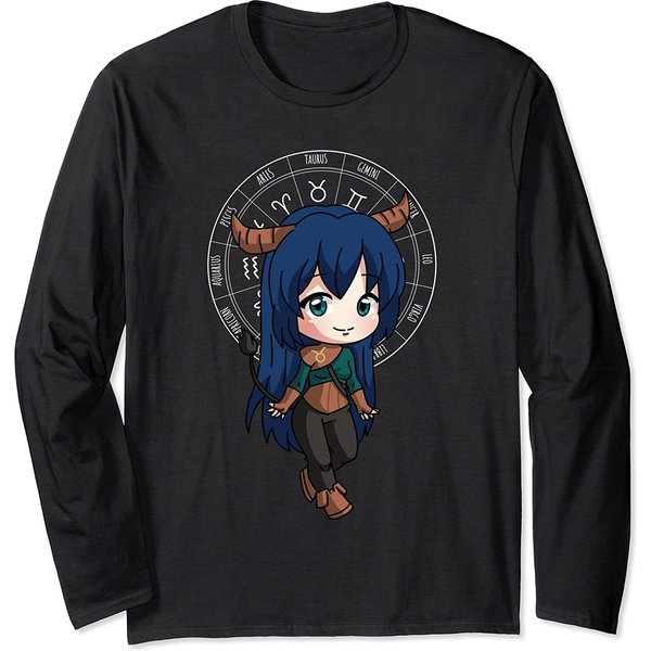 Taurus Horoscope - April May Birthday, Anime Girl Zodiac Long Sleeve-image