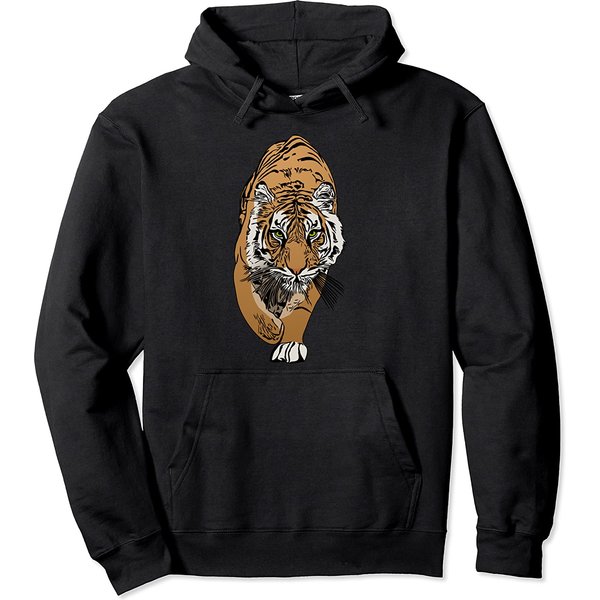 Tiger Predator Animal Motif Head Print Face Pullover Hoodie