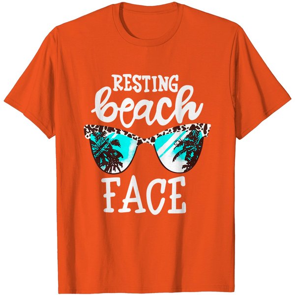 Resting Beach Face T-Shirt Women Leopard Sunglasses Graphic Shirt-image