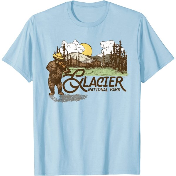 Moutain T-Shirt Glacier National Park Vintage Bear & Fiddle Funny Montana-image