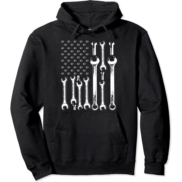 Mechanic Art Hoodie American Flag Mechanic Patriotic Funny Auto Wrench Men Gifts
