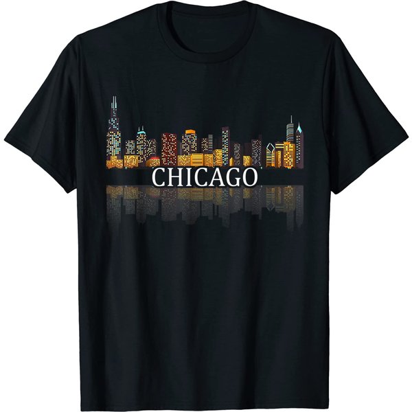Little Chicago T-Shirt Chicago City Skyline Lights At Night Gifts-image
