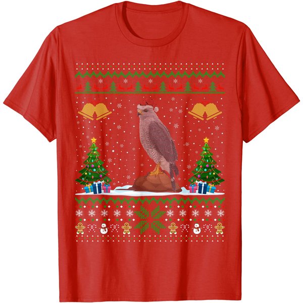 Hawk Bird Lover Xmas Gift Ugly Hawk Christmas T-Shirt-image