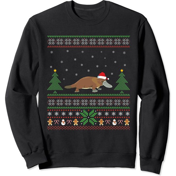 Cute Platypus Sweatshirt Christmas Platypus Lover Santa Hat Animals-image