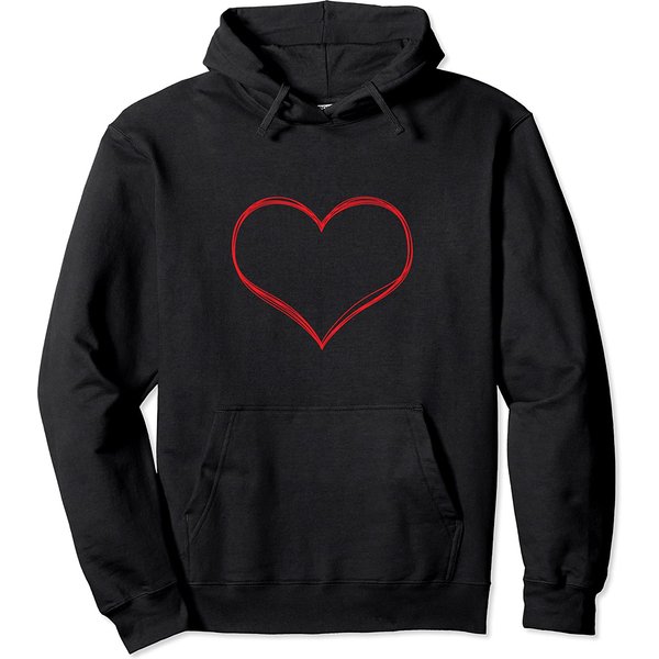 Cool Valentine's Day Line Art Minimal Valentine Red Heart Pullover Hoodie-image
