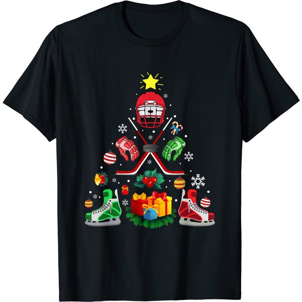 Ice Hockey Christmas Tree Xmas T-Shirt-image