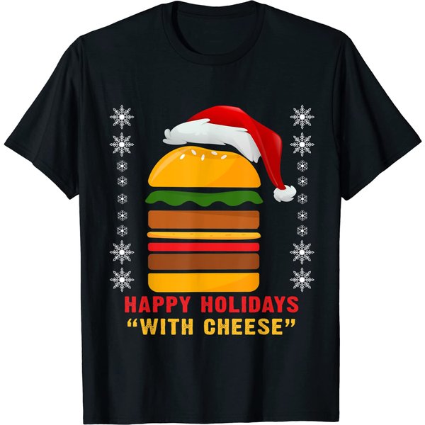 Happy Holidays With Cheese Shirt Christmas Cheeseburger Gift T-Shirt-image