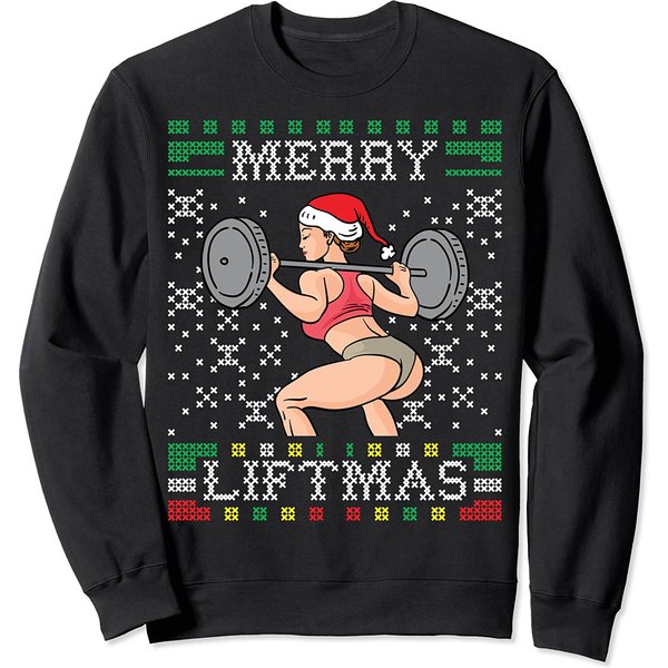 Merry Liftmas Ugly Christmas Sweater Miss Santa Gym Booty Sweatshirt-image