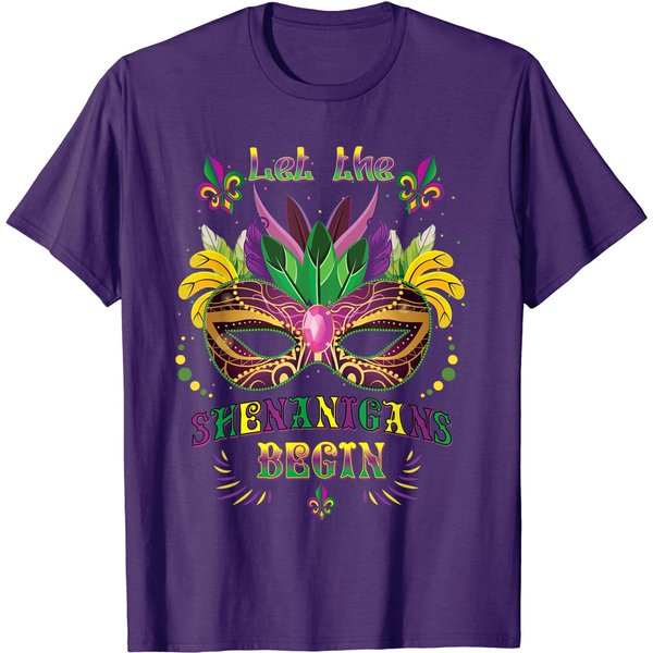 Mardi Gras Mask Costume Let The Shenanigans Begin Womens T-Shirt-image