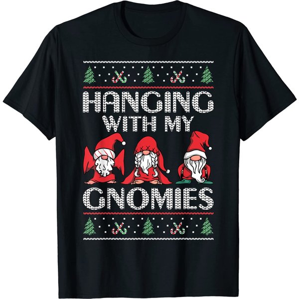 Hanging With My Gnomies Ugly Christmas Xmas Pajama T-Shirt-image