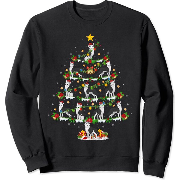 Husky Dog Lover Xmas Lighting Siberian Husky Christmas Tree Sweatshirt-image