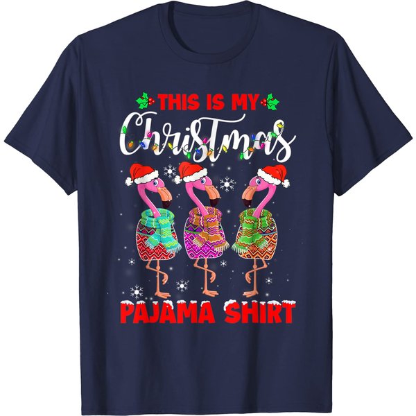 This Is My Christmas Pajama Santa Flamingo Lovers Xmas T-Shirt-image