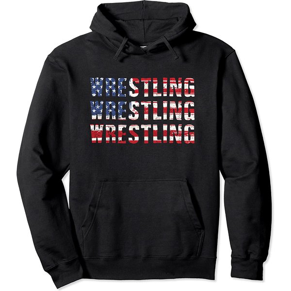 Distressed Usa Wrestling Hoodie American Flag Gift Pullover Hoodie-image