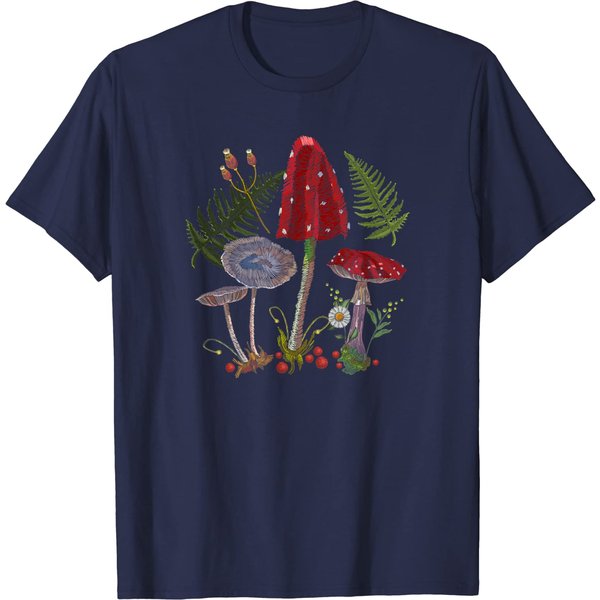 Embroidery Style Cottagecore Aesthetic Mushrooms T-Shirt-image