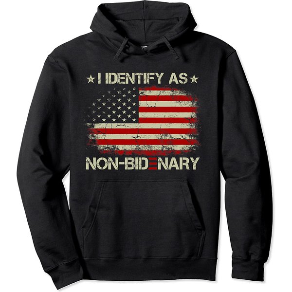 Vintage American Flag Patriots I Identify As Non-Bidenary Pullover Hoodie-image