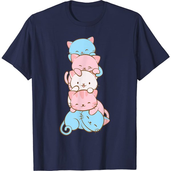Trans Pride Flag Kawaii Cat Cute Transgender T-Shirt-image