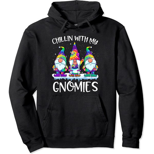Peace Christmas Gnome Hippie Chillin With My Gnomies Tie Dye Pullover Hoodie-image