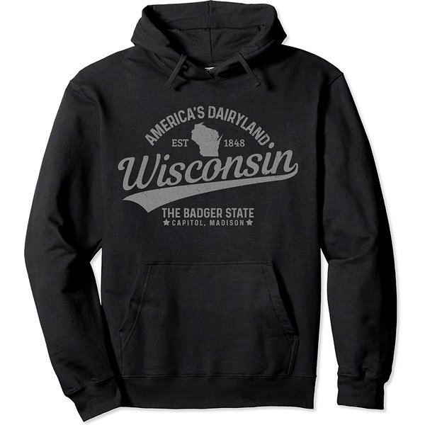 Wisconsin The Badger State Est 1848 State Map Gift Pullover Hoodie-image