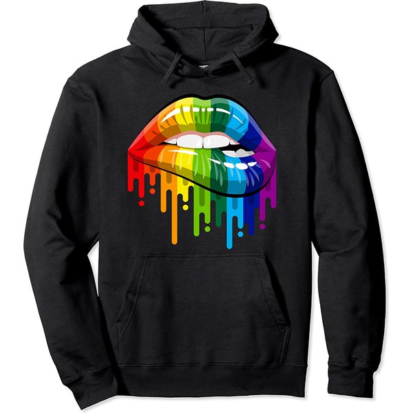 80's Sexy Colorful Graphic Lips, Women Printed Design Lips Pullover Hoodie