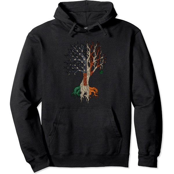 Irish American Flag St Patricks Day Celtic Roots Life Tree Pullover Hoodie-image