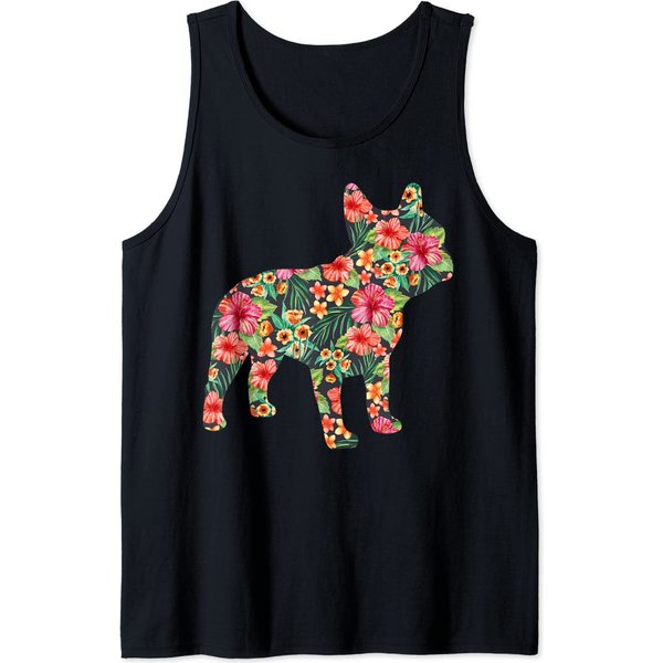 French Bulldog Silhouette Tank Top French Bulldog Flower Funny Dog Silhouette Floral Gift Women-image