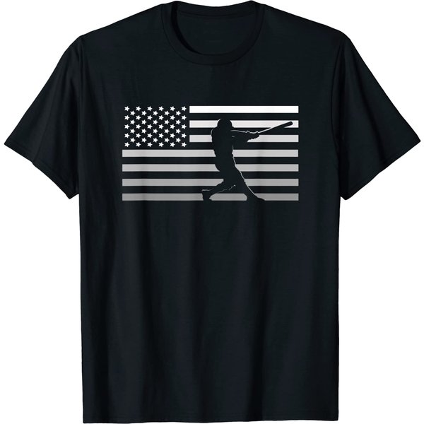 Softball Silhouette T-Shirt American Flag Baseball Clothing - Baseball-image