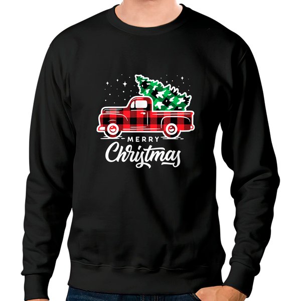 Vintage Style Farm Red Truck With Christmas Tree Sweatshirts-image