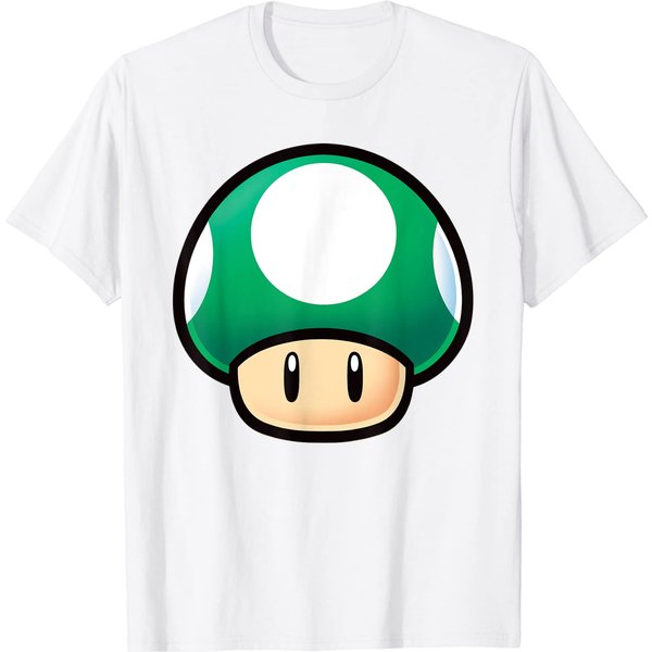1Up Mushroom T-Shirt Super Mario Green Mushroom Big Face-image