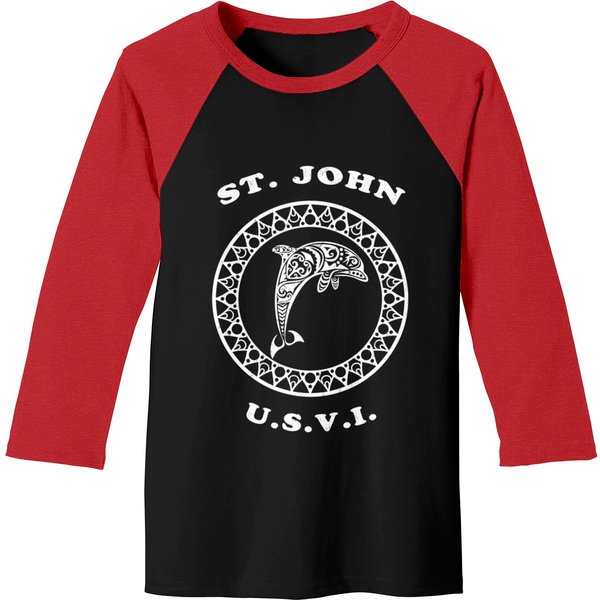 St. John Usvi Vintage Tribal Dolphin Vacation Baseball Tee-image