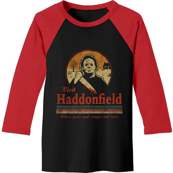 Visit Haddonfield New Halloween Michael Myers Mens Vintage Classic Baseball Tee-image